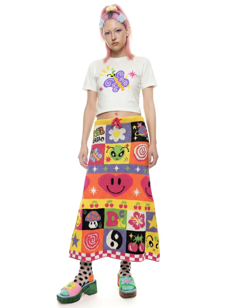 Cartoon Rainbow Knit Stretch Skirt【s0000015555】