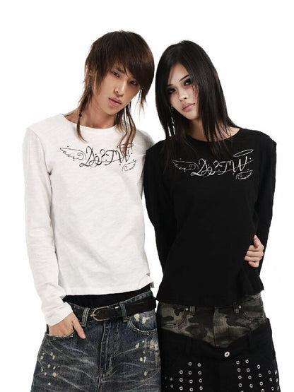Angel Slogan Cotton Long-Sleeve T【s0000018356】
