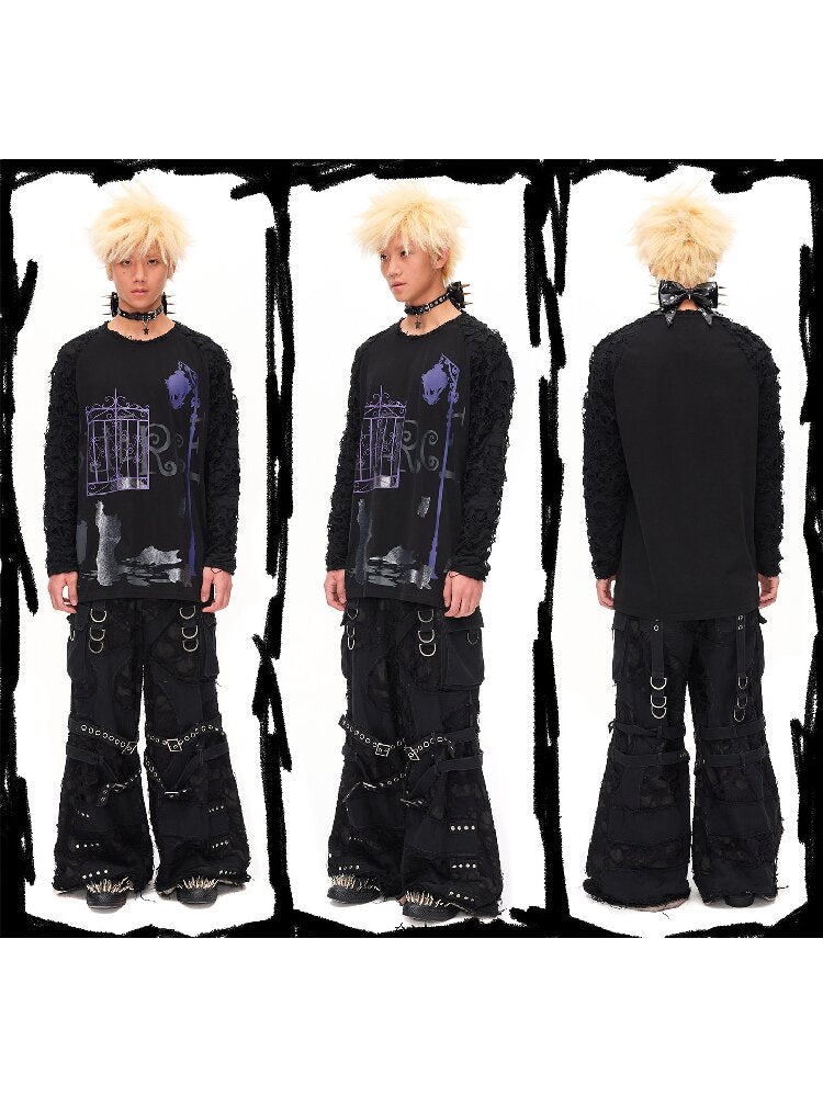 Dark Night Glitter Cat Long T-Shirt【s0000016053】