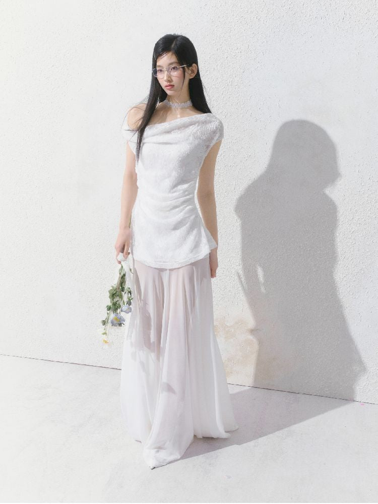 French lace pressed pleated dress【s0000012147】
