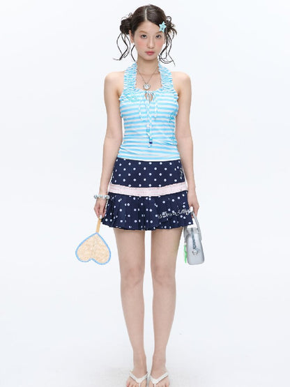 Blue Striped Halterneck Swimsuit【s0000016396】