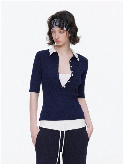 Lyocell Contrast Knitted Top【s0000015923】