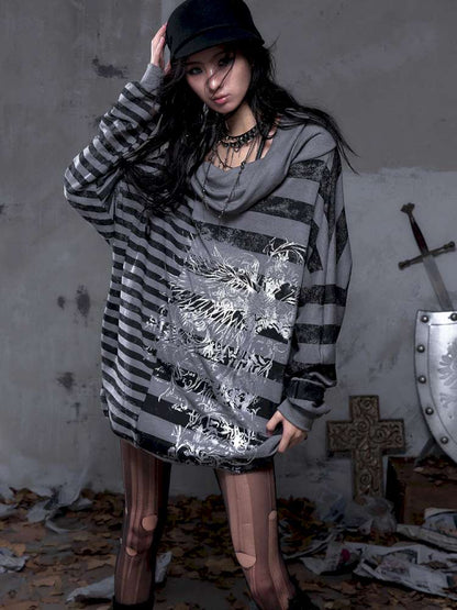 Striped Print Loose Bat Sleeve Dress【s0000014658】