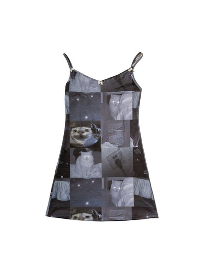 Nine-checkered cat halter dress【s0000009288】