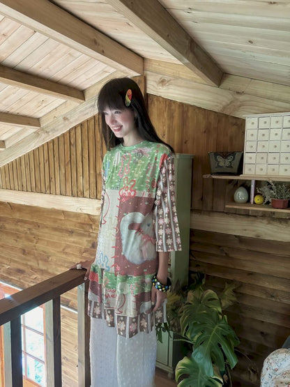 Color block print loose cake skirt【s0000012771】