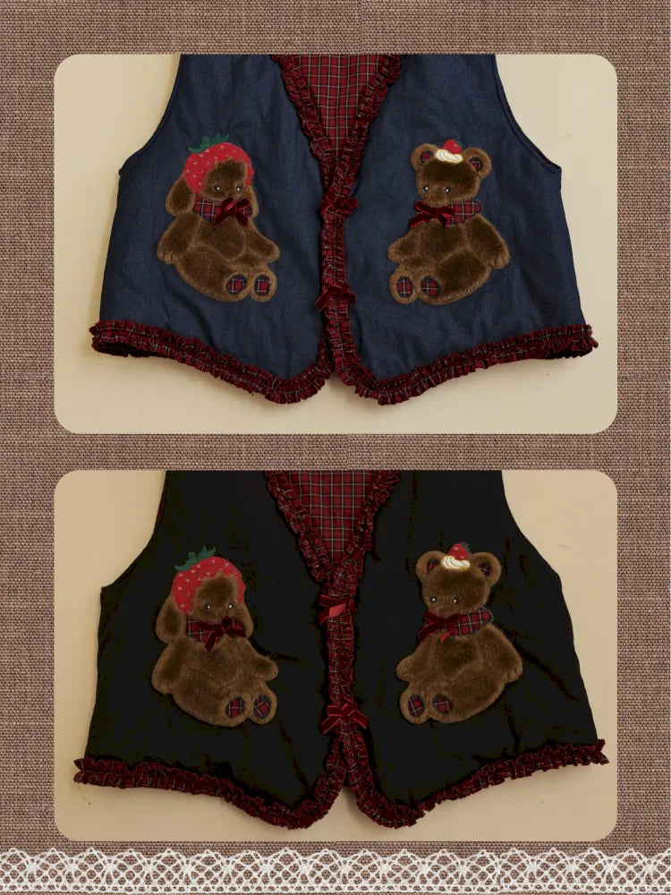 Cotton-trimmed plaid vest【s0000014171】