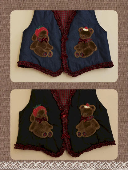 Cotton-trimmed plaid vest【s0000014171】