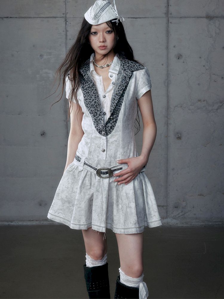 Short Sleeve Fake Two Piece Spliced Shirt Dress【s0000013466】