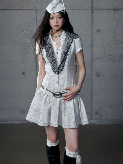 Short Sleeve Fake Two Piece Spliced Shirt Dress【s0000013466】