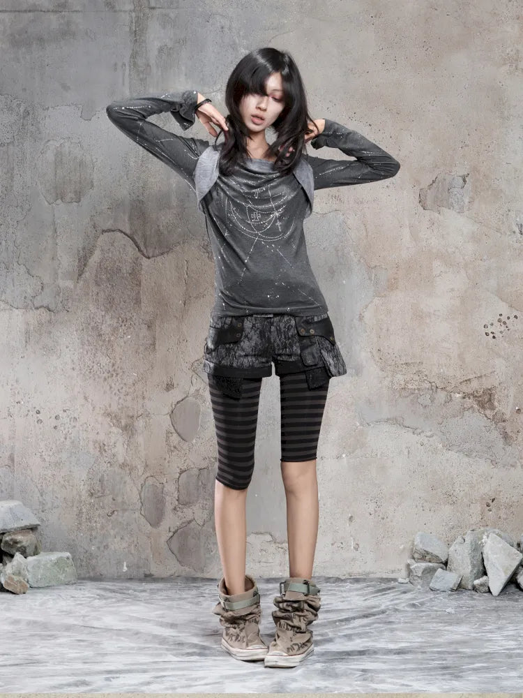 Asymmetrical faux two-piece long-sleeve knit top【s0000014134】