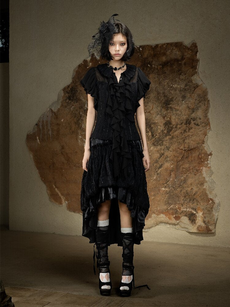 Court Style Dark Punk Puff Sleeve Shirt【s0000016886】