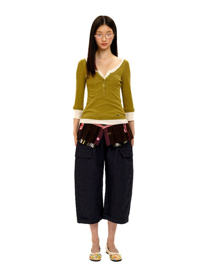 Two Piece Contrasting Henry Top【s0000016112】