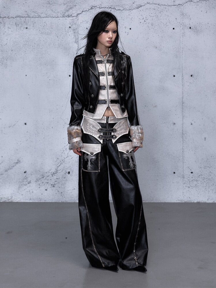 Fake Two Pieces Leather Trousers【s0000015542】