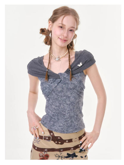 Flower Knot Butterfly Slim T-Shirt【s0000016605】