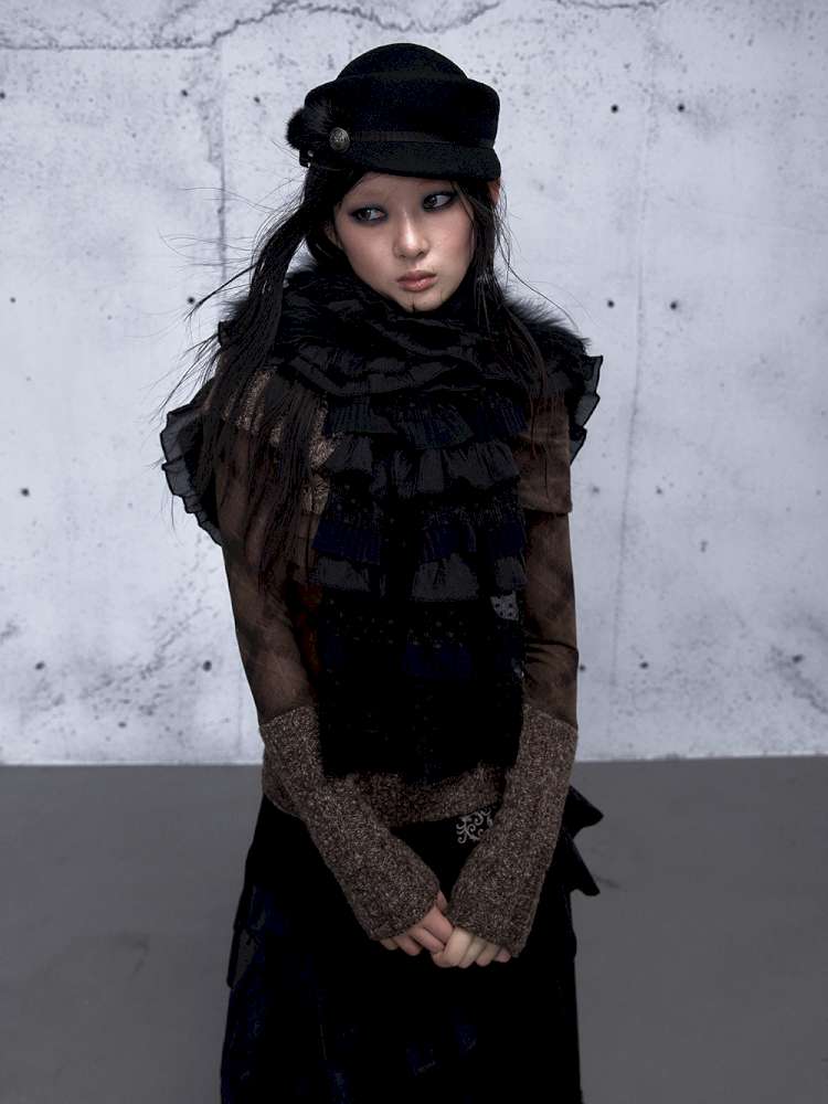 Court Lace Layering Furry Scarf【s0000014932】