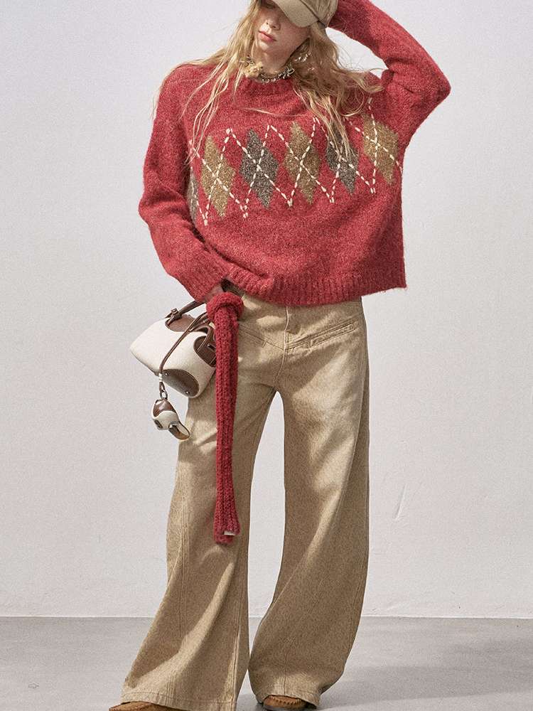Diamond Plaid Knit Sweater Pants【s0000015072】