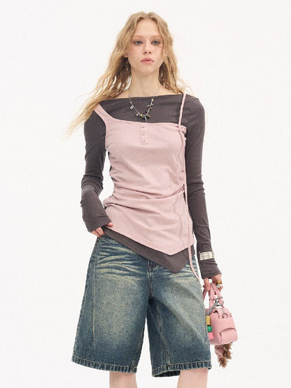 Tencel Wool Faux Two Piece Top【s0000015899】