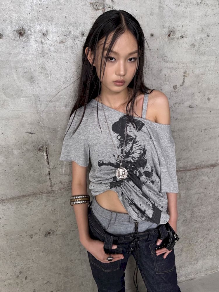 Drawstring Denim Girl Print T-Shirt【s0000012712】