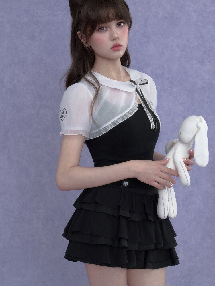 Puff Sleeve Bow Cover Up Top【s0000017274】