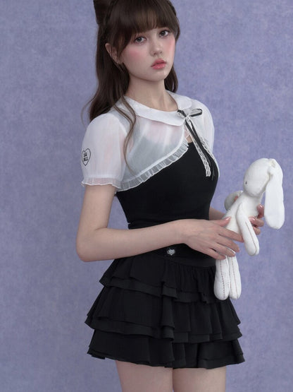 Puff Sleeve Bow Cover Up Top【s0000017274】