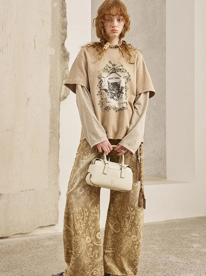 Oversized Faux Two-Piece Long-Sleeve T-Shirt【s0000014047】