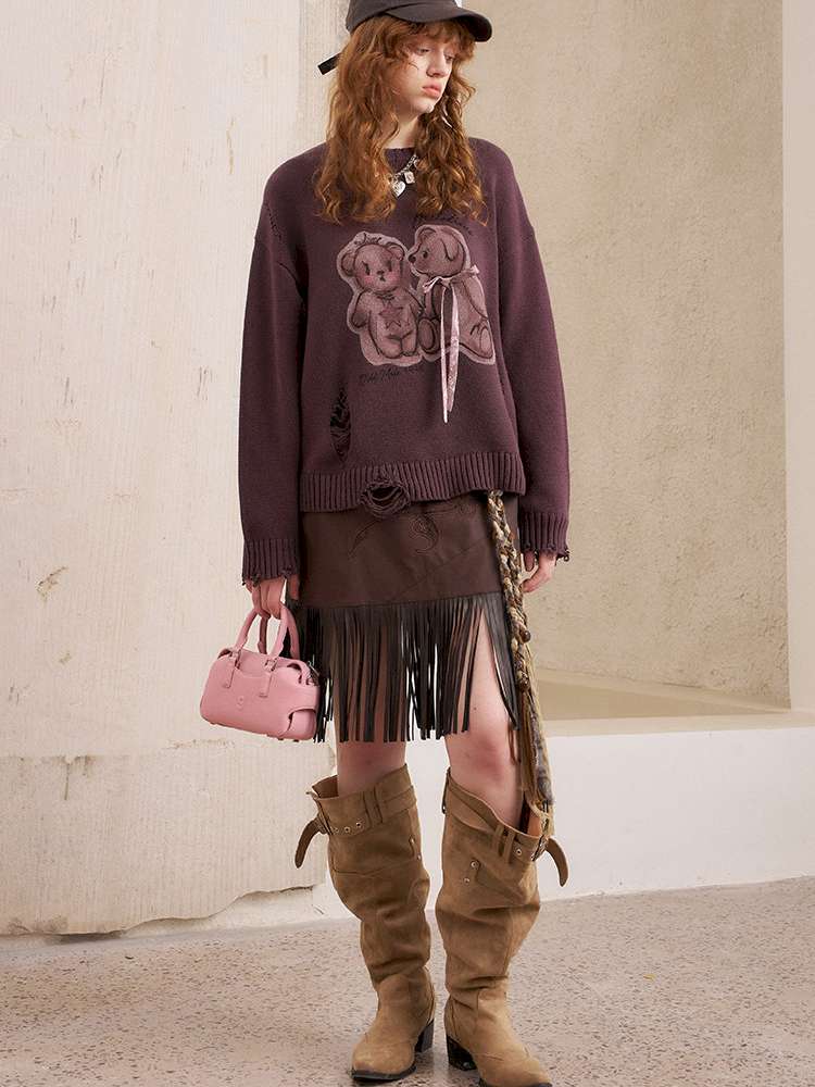 Puppy Kissing Bear Sweater Skirt【s0000015068】