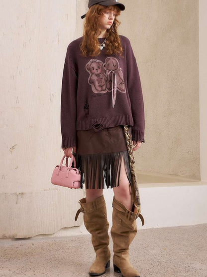 Puppy Kissing Bear Sweater Skirt【s0000015068】