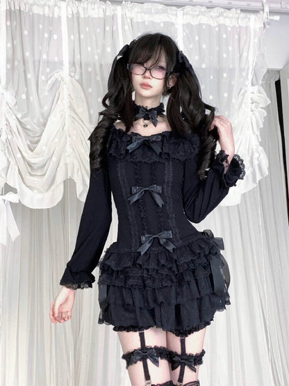 Multi-Layer Lace Bow Long Sleeve Shirt【s0000018533】