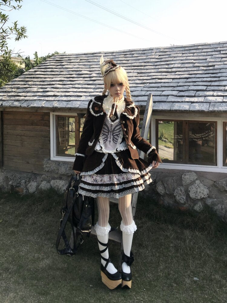 Vintage Brown Velvet Lace Blazer【s0000015616】