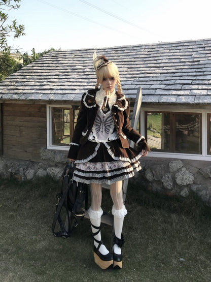 Vintage Brown Velvet Lace Blazer【s0000015616】