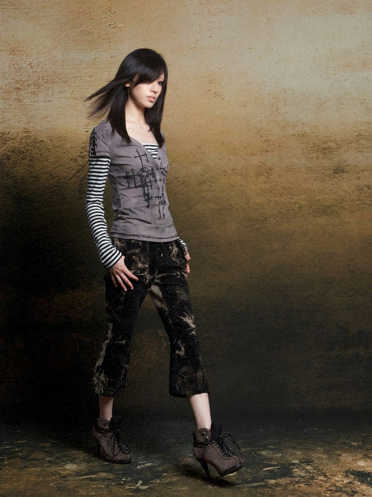 토템 크로스 인쇄 긴 슬리브 티셔츠 [S0000011819]