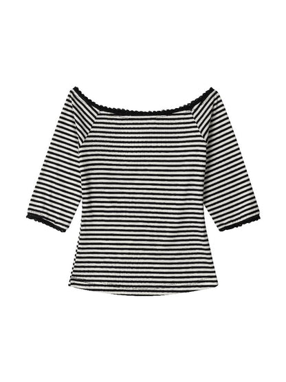 One Shoulder Striped Lace Bolero【s0000015884】