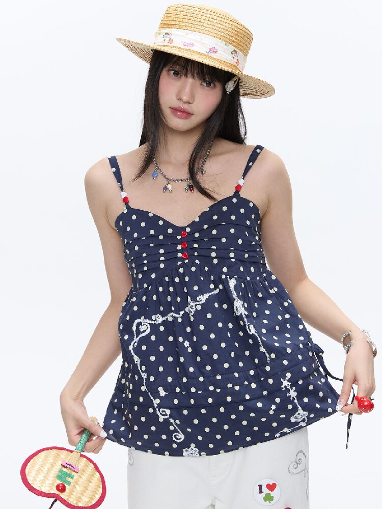 Summer Navy Blue Polka Dot Top【s0000016395】