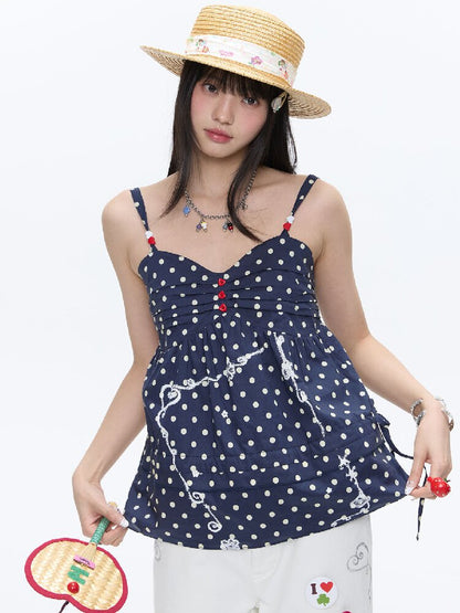 Summer Navy Blue Polka Dot Top【s0000016395】