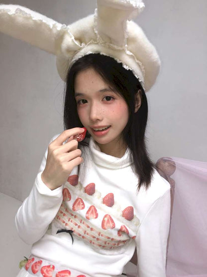 Strawberry Cake Print High-Neck T-Shirt【s0000014530】