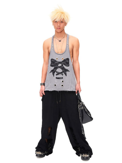 Lace Bow Rivet Distressed Vest【s0000016496】