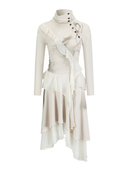 Smudged Print Ruffled Panel Dress【s0000015551】