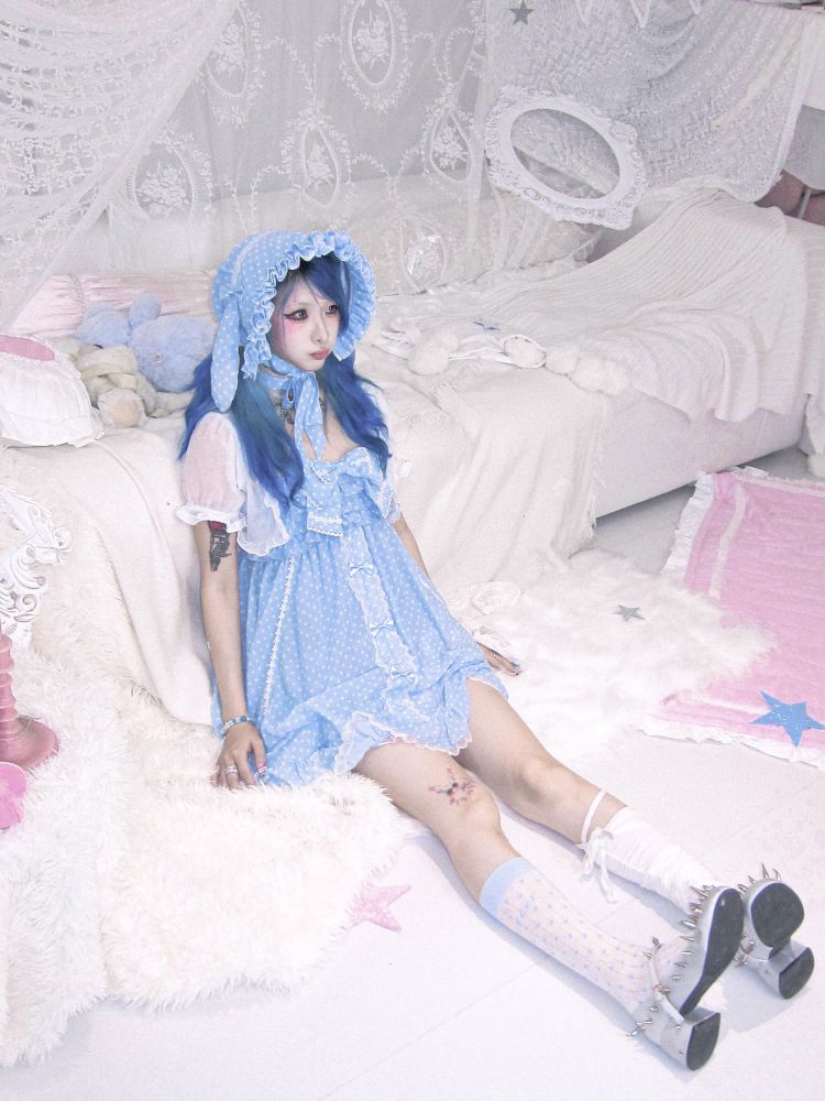 Polka dot strapless dress/chiffon bow jacket【s0000012689】