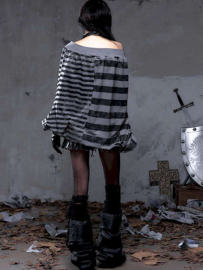 Striped Print Loose Bat Sleeve Dress【s0000014658】