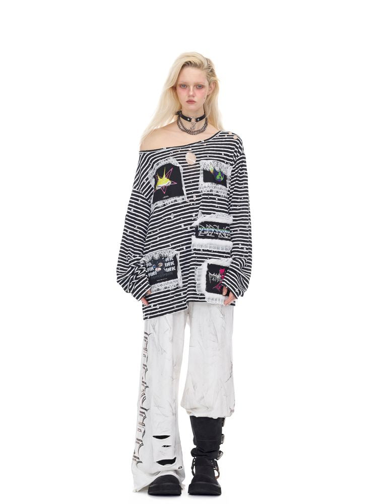 Irregular Hole Rock Punk Loose Pants【s0000012986】