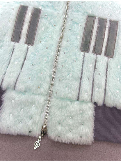 Mint Green Cotton Star Plush Hooded Jacket【s0000014693】