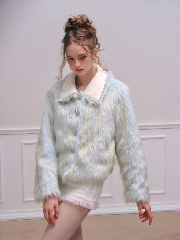 Blue Sweet Warm Fur Long Hair Outer【s0000005320】