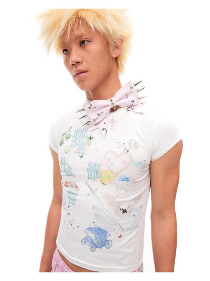 Printed Dream Lace Short T-shirt【s0000016486】