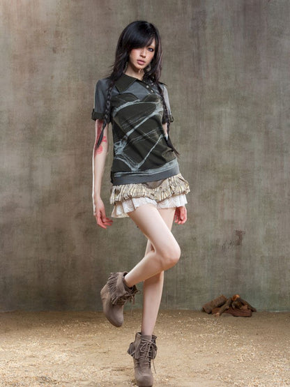 Lapel Short Sleeve Backless t-shirt【s0000012646】