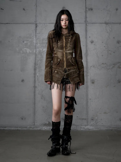 Corduroy Detachable Slim-Fit Hooded Jacket【s0000013952】