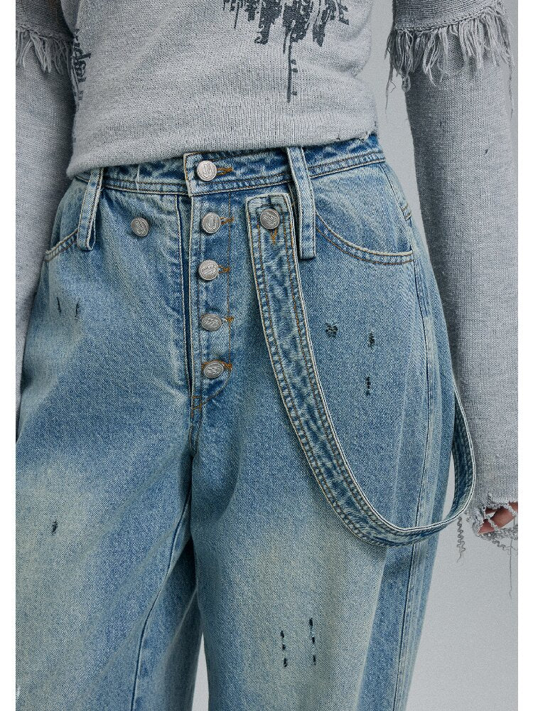 Washed Scratch Wide-Leg Jeans【s0000016255】