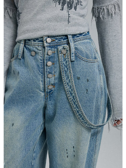 Washed Scratch Wide-Leg Jeans【s0000016255】