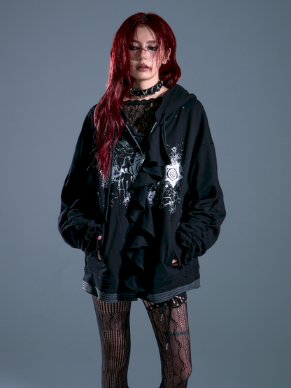 Ruffled Print Hoodie Cardigan【s0000013917】