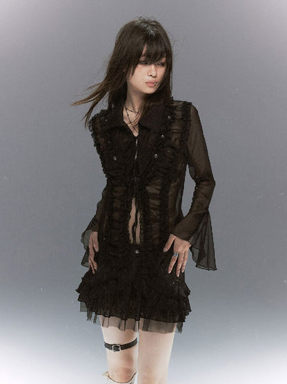 Sheer Chiffon Patchwork Lace Shirt【s0000017500】
