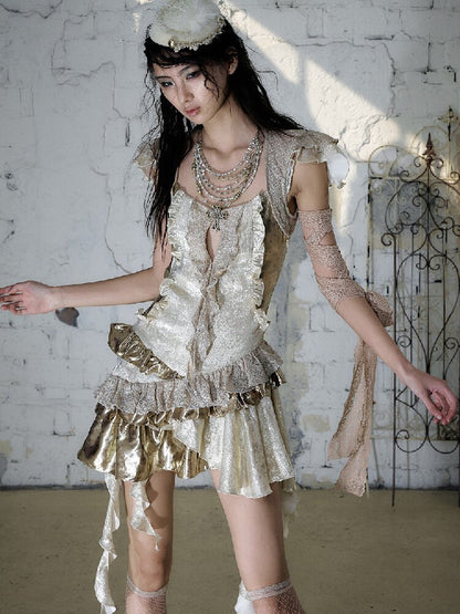 Baroque Satin Ruffle Two Piece Dress【s0000016996】